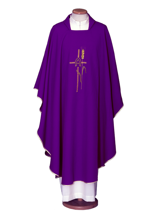 Affordable 100% Polyester Chasuble with Square Collar – Simple and Elegant Liturgical Vestment with Classical Embroidery
