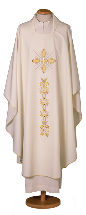 Economical Chasuble in 100% Polyester with Square Collar and Classic Embroidery – Simple and Elegant Liturgical Vestment