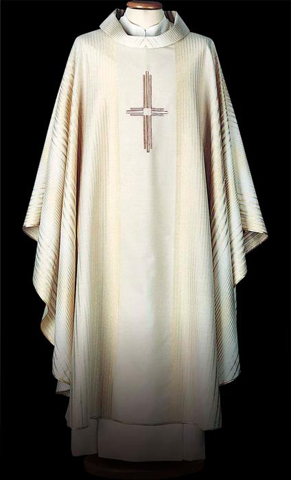 Striped Lurex Wool Chasuble – Lightweight Liturgical Vestment with Front and Back Embroidered Cross