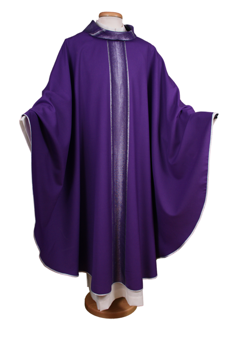 Marian Chasuble in Pure Wool with Woven Stolon and Ring Collar – Elegant Liturgical Vestment for Marian Celebrations
