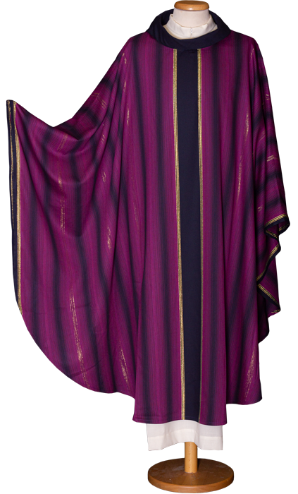 Economical Striped Chasuble in Viscose Blend with Ring Neck – Functional and Elegant Liturgical Vestment