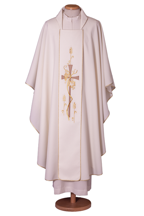 Economical Chasuble in 100% Polyester with Square Collar and Embroidered Stolon – Lightweight and Elegant Liturgical Vestment