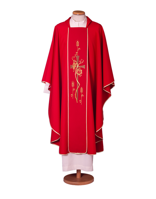 Economical Chasuble in 100% Polyester with Square Collar and Embroidered Stolon – Lightweight and Elegant Liturgical Vestment