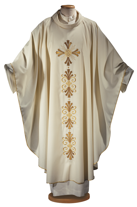 Pure Wool Chasuble with Embroidered Stole and Gold Fringe – Traditional Liturgical Vestment for Solemn Celebrations
