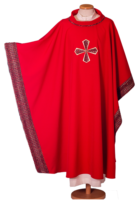 Square-Cut Chasuble in 100% Polyester with Hand-Sewn Cross and Raw Wool Inserts – Elegant Liturgical Vestment for Solemn Celebrations