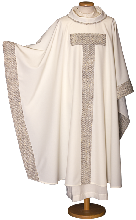 Polyester Chasuble with Raw Wool Tao Stolon – Traditional Liturgical Vestment with Natural Finishes for Solemn Celebrations