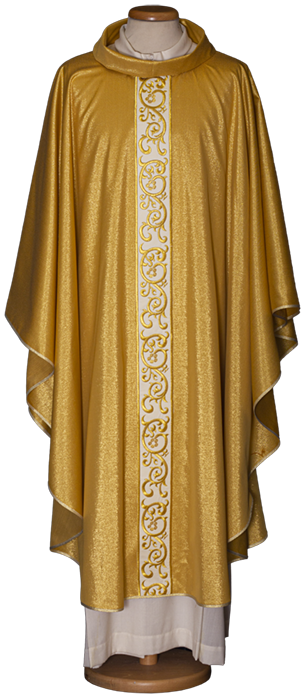 Lightweight Gold Lurex Wool Chasuble with Classic Ivory Embroidered Stole – Elegant and Comfortable Liturgical Vestment
