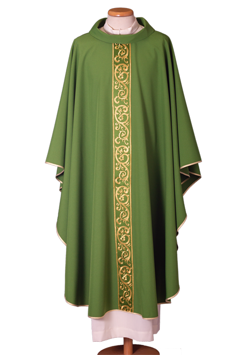 Economical Polyester Chasuble with Cowl Neck and Embroidered Stolon – Lightweight and Functional Liturgical Vestment