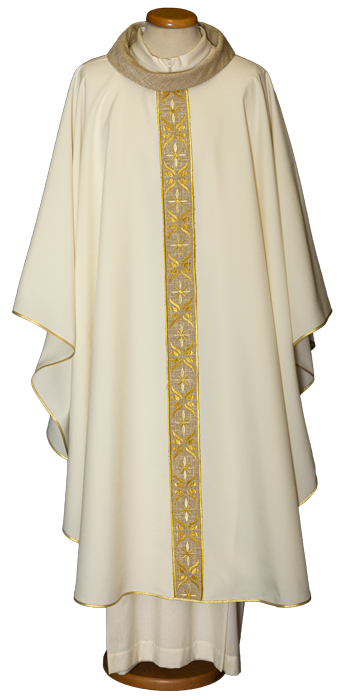 Lightweight 100% Polyester Chasuble with Embroidered Raw Wool Stole – Elegant and Functional Liturgical Vestment