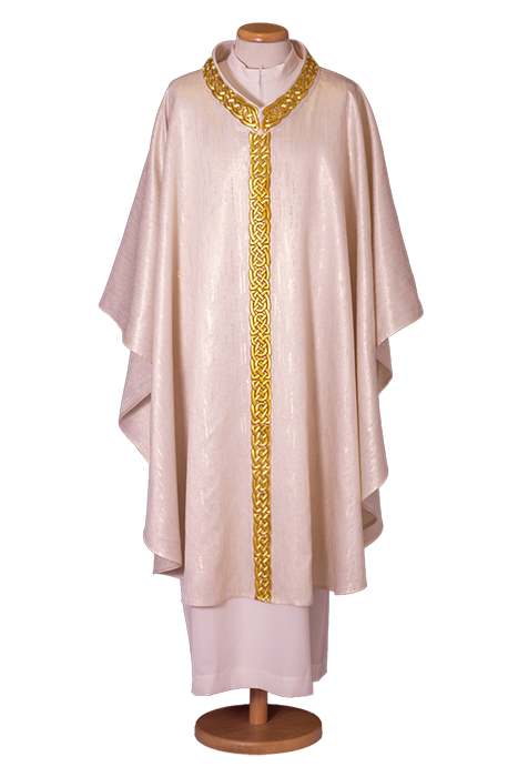 Elegant Chasuble in Lurex Wool with Embroidered Stole and V-Neck – Radiant Liturgical Vestment for Solemn Celebrations