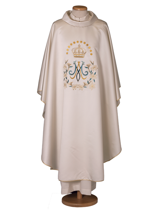 Marian Chasuble in Pure Wool – Elegant Liturgical Vestment with Embroidery Symbolizing Purity and Devotion
