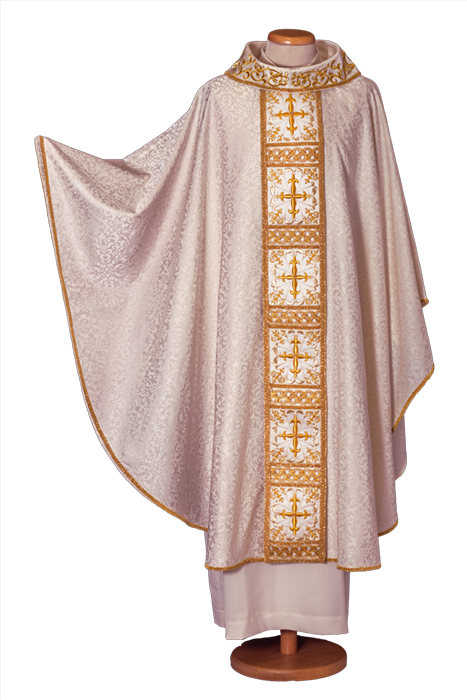 Viscose Acetate Chasuble – Gamma Exclusive Design with Swarovski Stones, Embroidered Stole & Hand-Woven Gold Border, Made in Italy