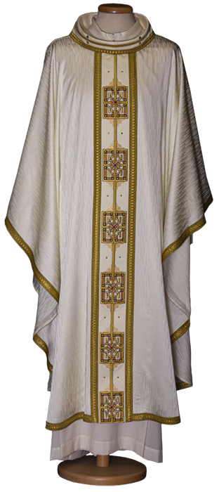 Gamma Viscose Acetate Chasuble with Gold Stones and Rain Motif – Elegant Liturgical Vestment with Embroidered Stole