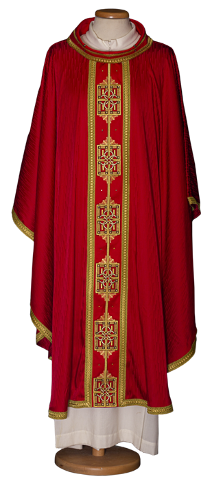 Gamma Viscose Acetate Chasuble with Gold Stones and Rain Motif – Elegant Liturgical Vestment with Embroidered Stole