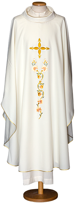 Economical 100% Polyester Chasuble with Cowl Neck – Machine Embroidered Liturgical Vestment with Metallic and Cotton Threads