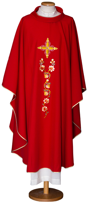 Economical 100% Polyester Chasuble with Cowl Neck – Machine Embroidered Liturgical Vestment with Metallic and Cotton Threads