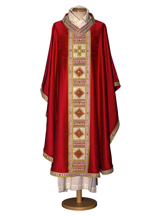 Precious Viscose Acetate Chasuble – Gamma Exclusive Design with Swarovski Stones, Gold & Silver Braid, and Refined V-Neck