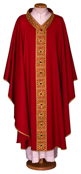Marian Pure Wool Chasuble with Silver and Blue Trimmings and Swarovski Accents – Elegant Liturgical Vestment for Marian Celebrations