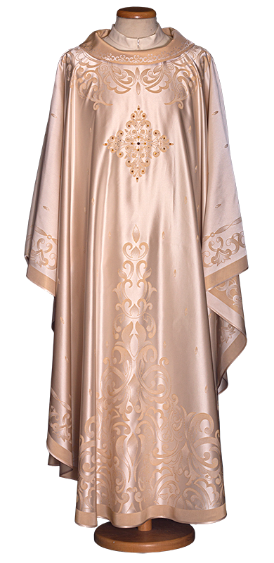 Chasuble in Viscose Acetate with Exclusive Gamma Design and Swarovski Cross – Elegant Liturgical Vestment for Sacred Celebrations