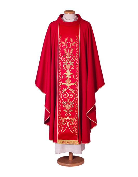 Elegant Wool Chasuble with Classic Machine-Embroidered Stolon – Traditional Liturgical Vestment for Catholic Celebrations