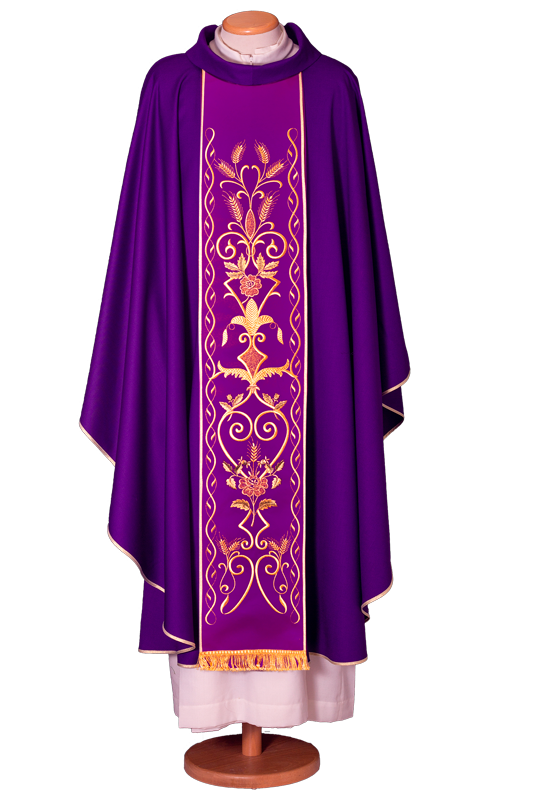 Elegant Wool Chasuble with Classic Machine-Embroidered Stolon – Traditional Liturgical Vestment for Catholic Celebrations