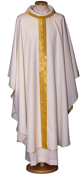 Elegant 100% Polyester Chasuble with Gold Braid and Cowl Neck – Simple and Refined Liturgical Vestment