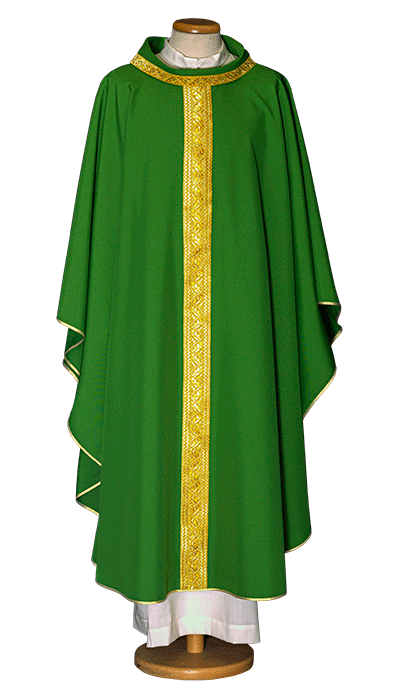 Elegant 100% Polyester Chasuble with Gold Braid and Cowl Neck – Simple and Refined Liturgical Vestment