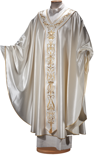 Wool-Silk Chasuble with Embroidered Scapular and Swarovski Stones – Available with or without Ring Collar