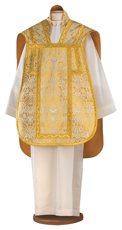 Precious Gold Brocade Chasuble with Elegant Gold Border – Refined Liturgical Vestment for Solemn Celebrations