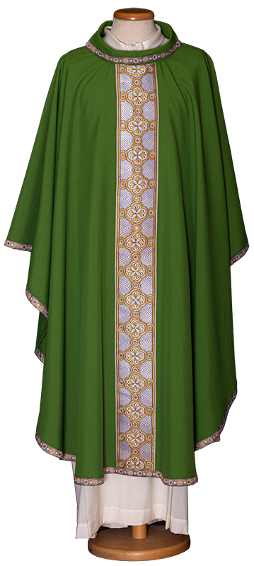 100% Polyester Chasuble with Embroidered Braid and Stones – Elegant Modern Liturgical Vestment for Catholic Celebrations