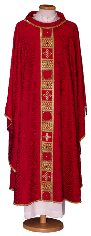 Radiant Elegance Chasuble – Artistic Liturgical Vestment with Gold Trimmings and Swarovski Accents