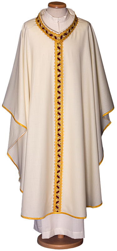 Majestic Pure Wool Chasuble with V-Neck and Embellished Stole – Handcrafted Trimmings by Gamma for Liturgical Elegance