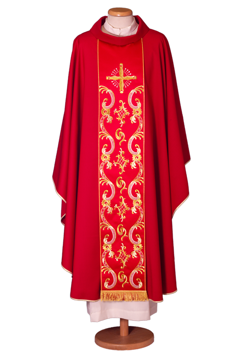 Traditional Chasuble in Pure Wool with Classic Embroidered Stole and Gold Fringe – Elegant Vestment for Solemn Liturgical Celebrations
