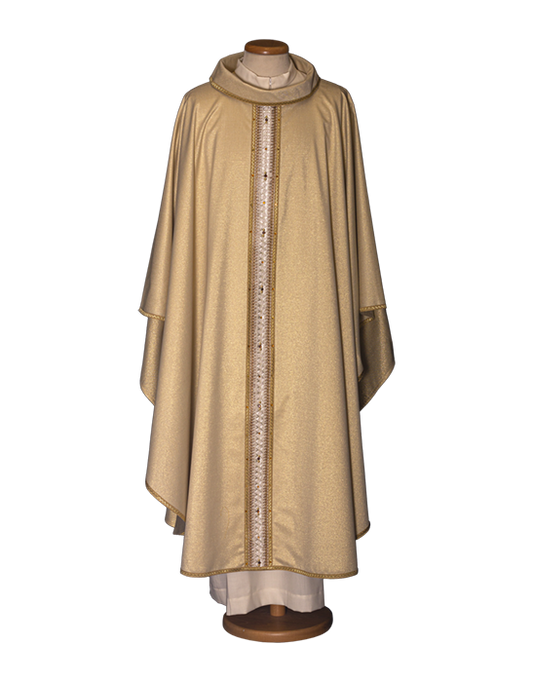 Gold Lurex Wool Chasuble with Swarovski-Embellished Stole – Elegant Liturgical Vestment for Solemn Catholic Celebrations