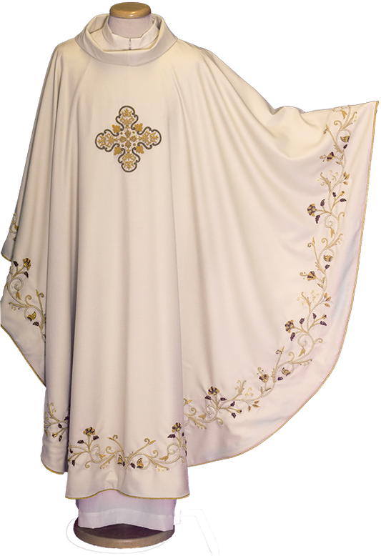 Hand-Embroidered Pure Wool Chasuble – Italian Liturgical Vestment with Cowl Neck and Cross Design