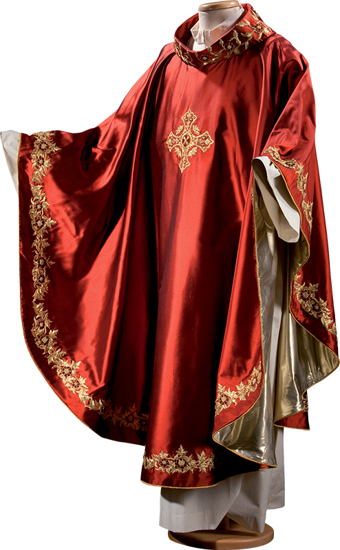 Hand-Embroidered Pure Silk Chasuble – Italian-Made Liturgical Vestment with Cross and Cloak Embroidery