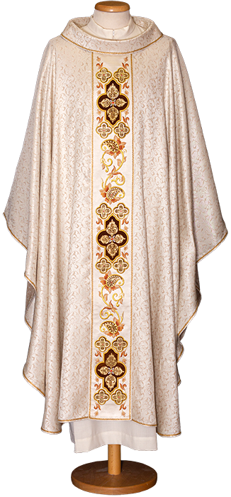 Limited Edition Italian Silk Chasuble – Handcrafted Liturgical Vestment with Silver Filigree, Coral Crosses & Velvet Accents (Only 25 Made)