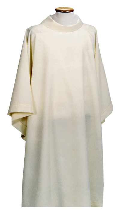 Benedictine Style Alb with Cowl Neck – Wide Fit Liturgical Garment in Polyester and Cotton for Comfort and Movement