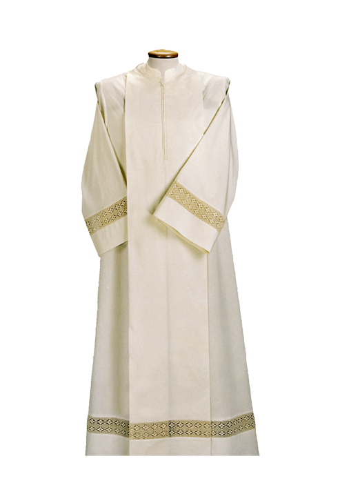 Polyester and Wool Liturgical Gown with Korean Collar, Central Pleat, and Cotton Trim – Elegant Clergy Vestment with Zip Closure
