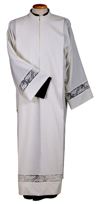 Polyester and Wool Alb with Korean Collar and Organza Inserts – All-Season Liturgical Vestment with Central Zip