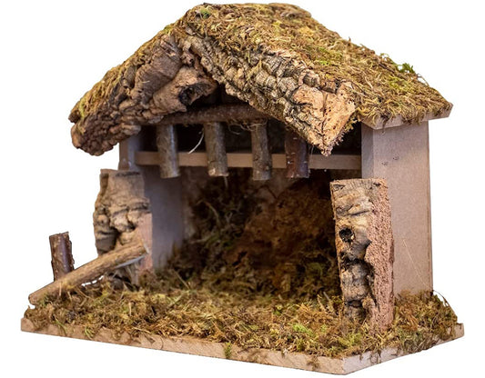 Nativity Creche Stable, | Realistic Moss, Hay, Wood and Fabric | Christmas Décor| 10" x 5" x 8"
