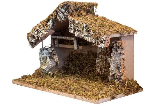 Nativity Creche Stable, | Realistic Moss, Hay, Wood and Fabric | Christmas Décor| 12" x 7" x 9"