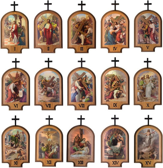 Set of Stations of the Cross with Full color images of the Way of the Cross Made in Italy 10 Inches Tall