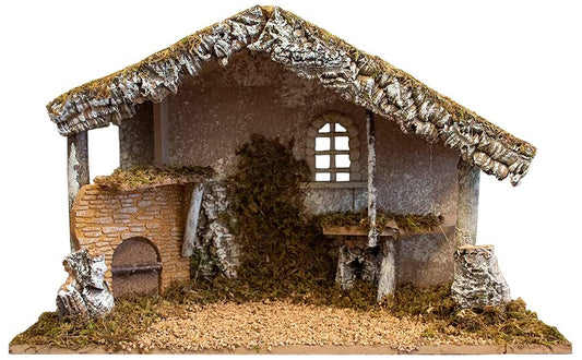 Nativity Creche Stable | Realistic Materials | Fireplace & Hay | 12" x 19"