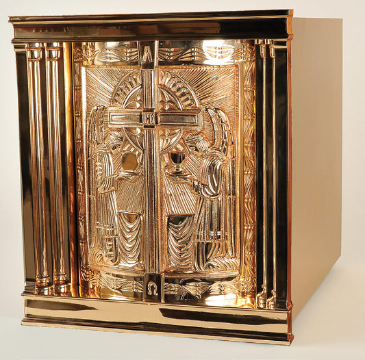 Adoring Angels Wall Tabernacle | Bronze Steel Housings | Bas Relief Sculpted