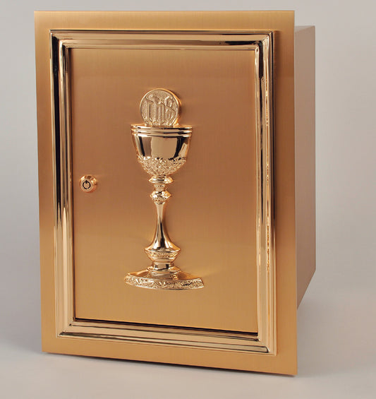 Eucharist Wall Tabernacle | Bronze | Bass Relief Sculpted High Polish Bronze Finish