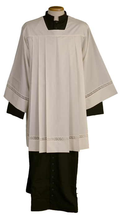 Polyester and Wool Alb with Korean Collar, Central Zip, and Macramé Trim – Elegant and Functional Liturgical Vestment