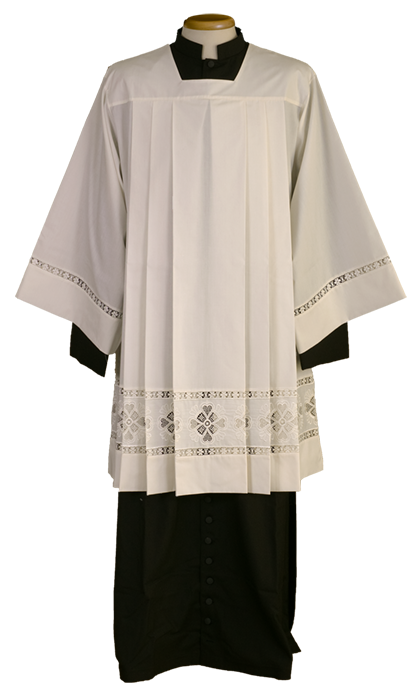 Polyester and Wool Alb with Korean Collar and Macramé Trim – Elegant, Durable Liturgical Garment for Catholic Worship