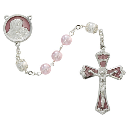 7MM PINK PEARL ROSARY W/ENAMEL