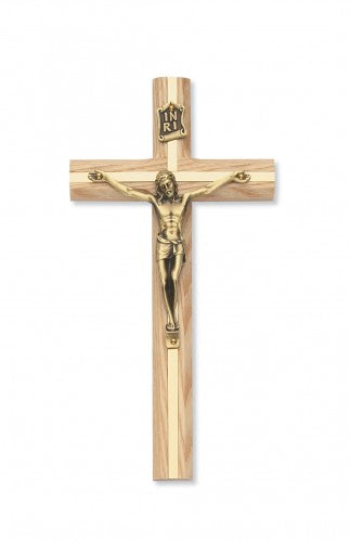 8" OAK CRUCIFIX W/GOLD INLAY